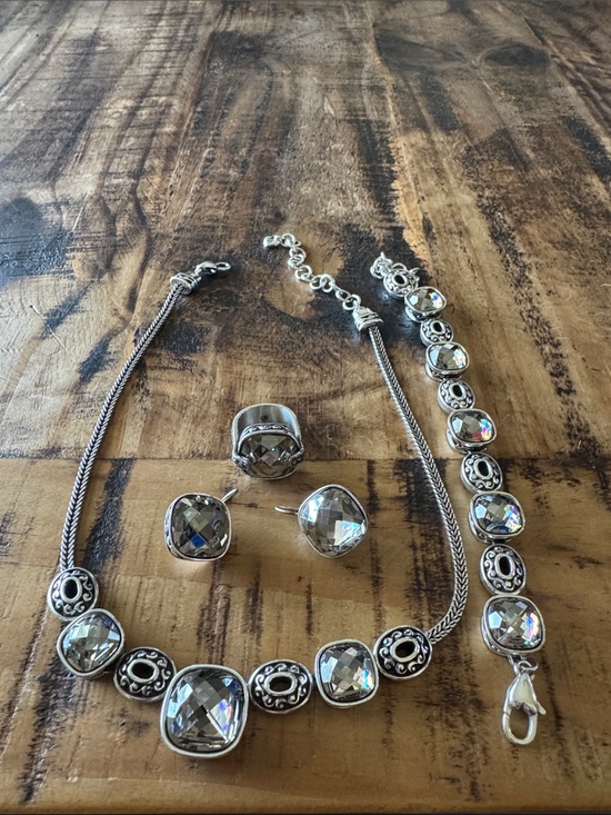 Brighton Jewelry - Brighton Silver-Tone Clear Crystal Necklace, Bracelet, Ring & Studs Set